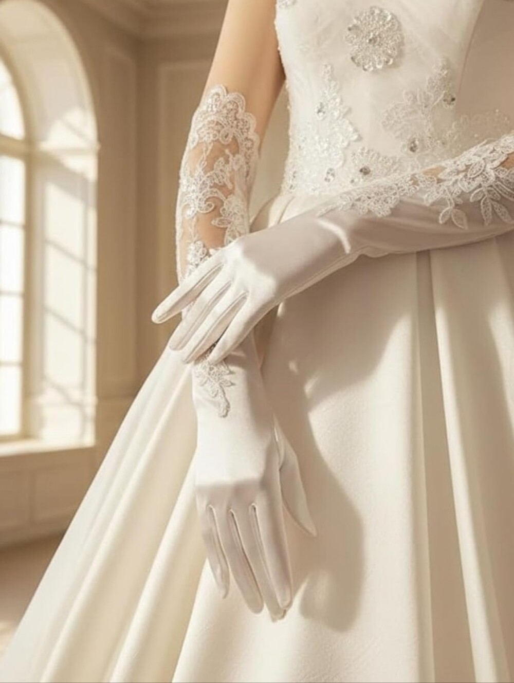 NWT Bridal white romantic lace gloves.